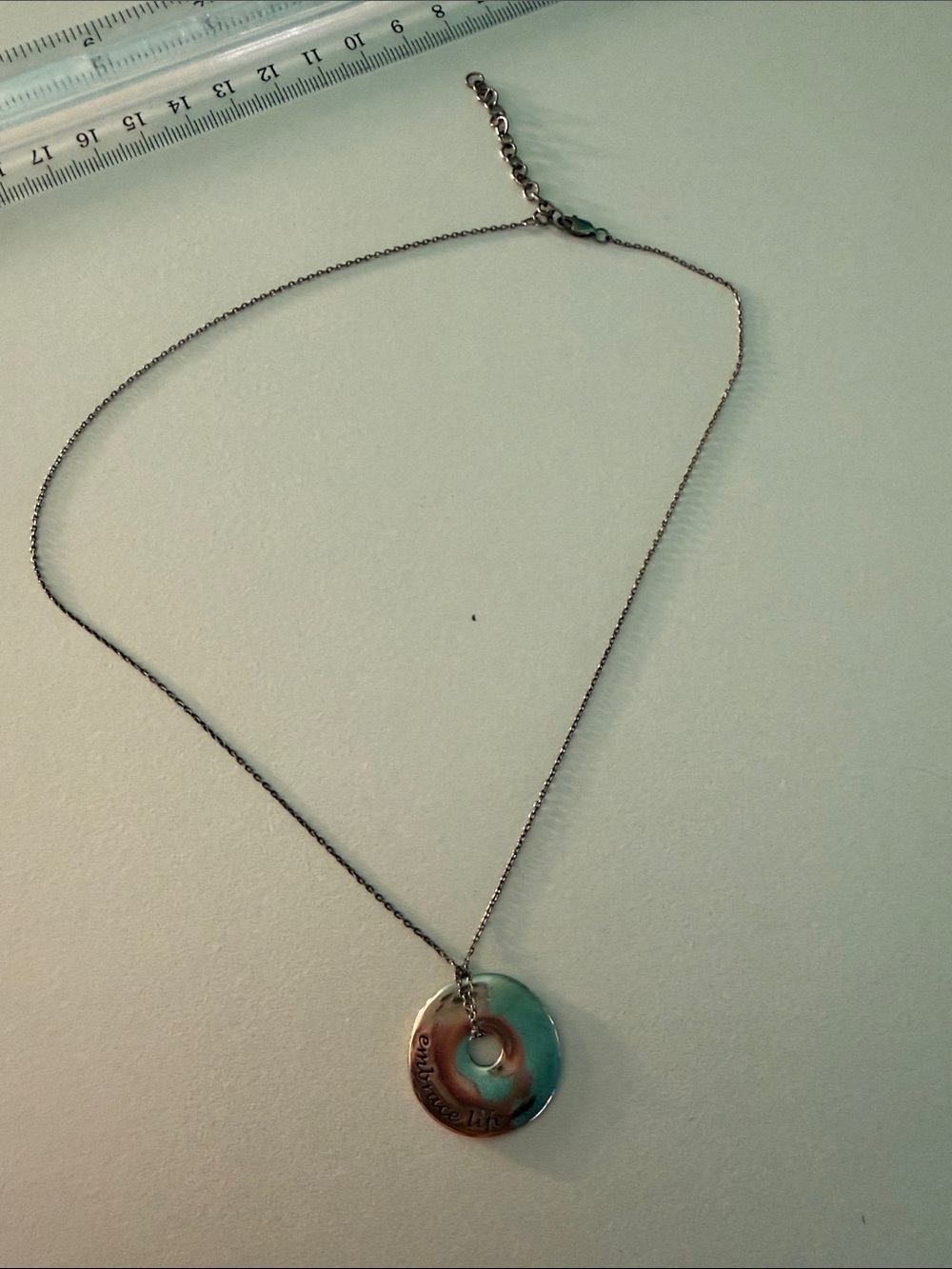 Source Unknown Silver-Tone Blue-Green Disc Pendant Necklace